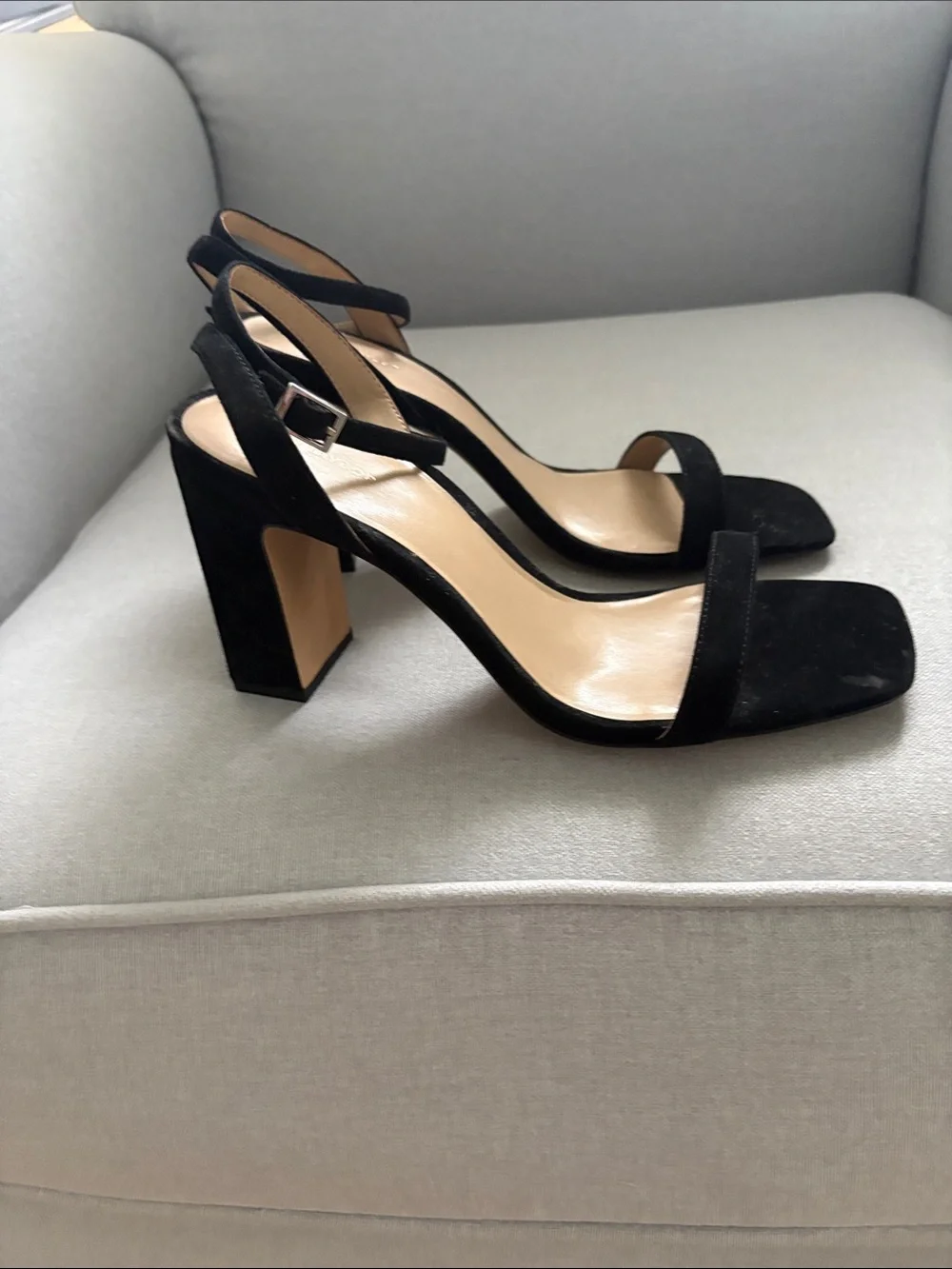 Ann Taylor Black Suede Ankle-Strap Block Heels